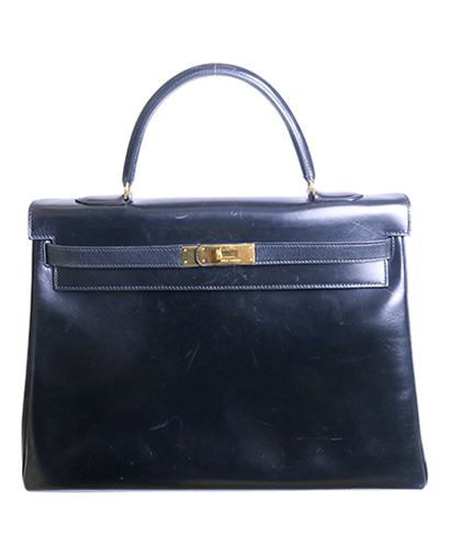 Kelly 35 Box Leather in Black, front view